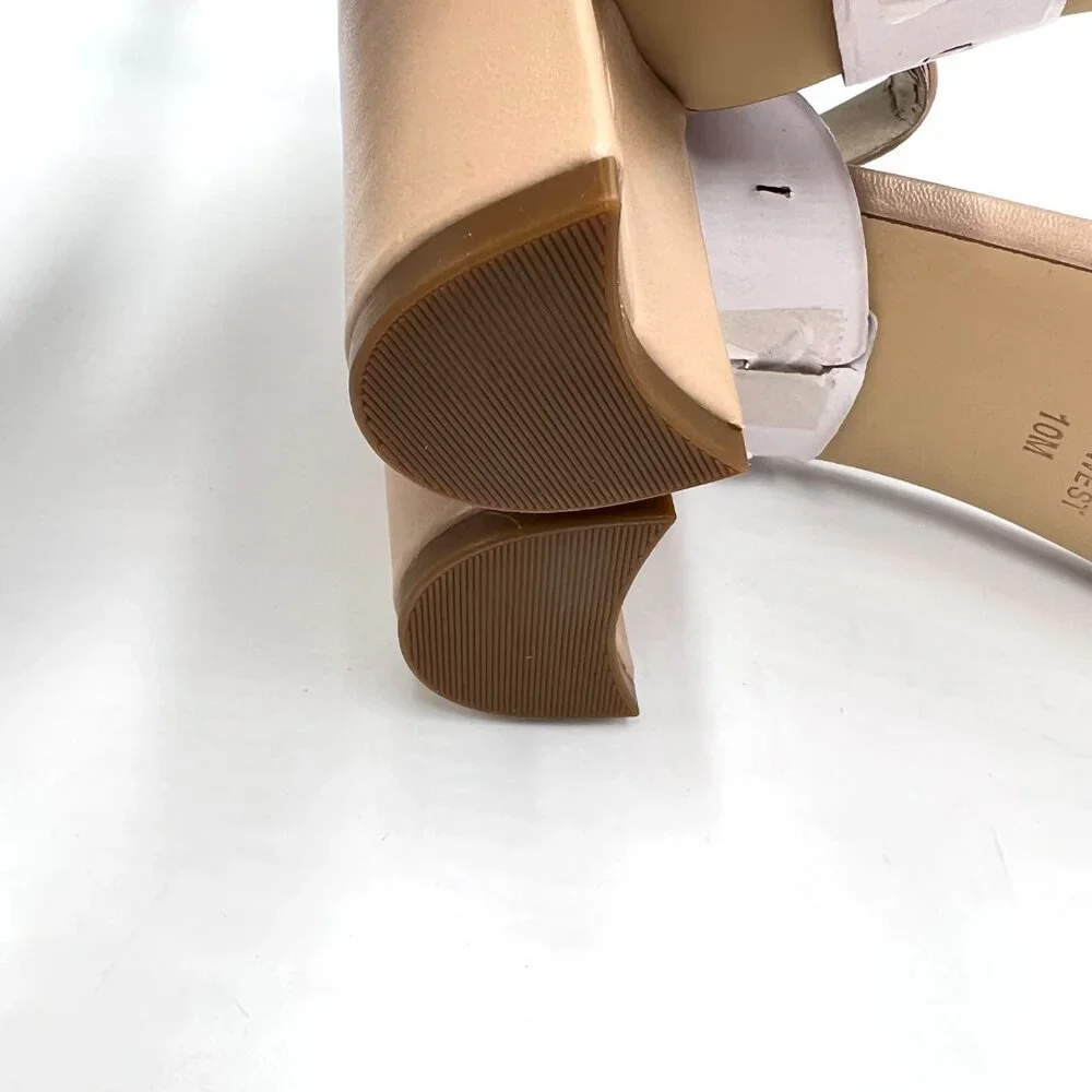 Nine West Womens Size 10 Nude Tan Beige Leather‎ Pruce Sandals Heels Shoes New